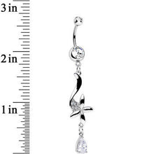 Load image into Gallery viewer, Clear Cubic Zirconia Floating on the Breeze Flower Dangle Belly Ring
