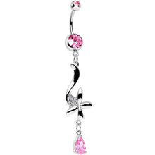 Load image into Gallery viewer, Pink Cubic Zirconia Floating on the Breeze Flower Dangle Belly Ring
