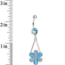 将图片加载到图库查看器，Aqua Gem Twinkling Crystal Pinwheel Flower Dangle Belly Ring
