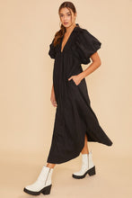 将图片加载到图库查看器，Sophisticated Elegant Black Puff Sleeve Midi Dress Luxury Dress for Women Timeless Women Dress
