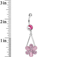 Load image into Gallery viewer, Pink Gem Twinkling Crystal Pinwheel Flower Dangle Belly Ring
