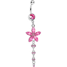 Load image into Gallery viewer, Pink Gem Shimmering Crystal Flower Dangle Belly Ring
