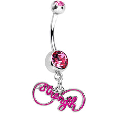 Load image into Gallery viewer, Pink Gem Infinite Strength Dangle Belly Ring
