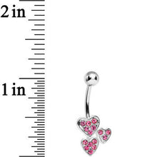Load image into Gallery viewer, Pink Gem Trebled Heart Belly Ring
