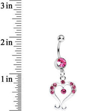将图片加载到图库查看器，Pink Gem Fanciful Arched Heart Dangle Belly Ring
