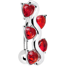 Load image into Gallery viewer, Red Gem Cluster of Hearts Top Mount Belly Ring

