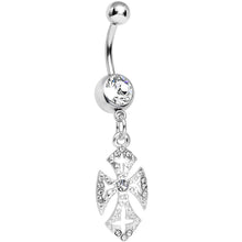 Load image into Gallery viewer, Clear Gem Ornate Heavenly Cross Dangle Belly Ring
