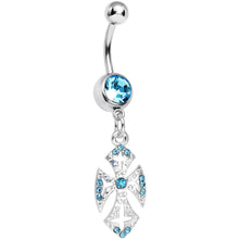 Load image into Gallery viewer, Aqua Gem Ornate Heavenly Cross Dangle Belly Ring
