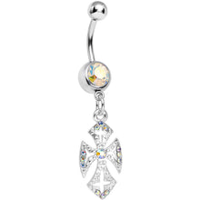Load image into Gallery viewer, Aurora Gem Ornate Heavenly Cross Dangle Belly Ring
