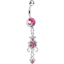 Load image into Gallery viewer, Pink Gem Sparkling Fleur De Lock Dangle Belly Ring

