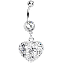 Load image into Gallery viewer, Clear Gem Lacy Heirloom Heart Dangle Belly Ring
