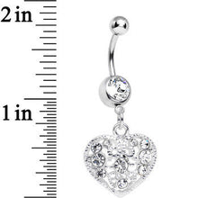 Load image into Gallery viewer, Clear Gem Lacy Heirloom Heart Dangle Belly Ring
