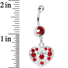 Load image into Gallery viewer, Red Gem Lacy Heirloom Heart Dangle Belly Ring
