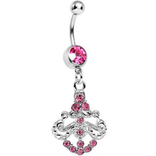 Load image into Gallery viewer, Pink Gem Shimmering Divine Fan Dangle Belly Ring

