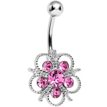 Load image into Gallery viewer, Pink Cubic Zirconia Flamboyant Flower Belly Ring
