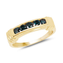将图片加载到图库查看器，14K Yellow Gold Plated 0.50 Carat Genuine Blue Diamond .925 Sterling Silver Ring
