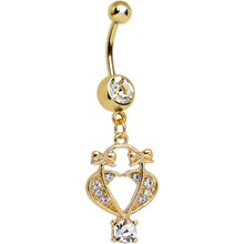 将图片加载到图库查看器，Clear Gem Gold Plated Bow Tied Basket Heart Dangle Belly Ring
