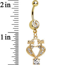 将图片加载到图库查看器，Clear Gem Gold Plated Bow Tied Basket Heart Dangle Belly Ring
