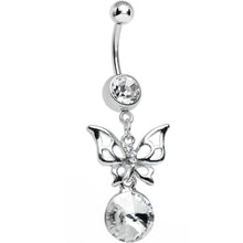 将图片加载到图库查看器，Clear Gem Round Droplet and Butterfly Dangle Belly Ring
