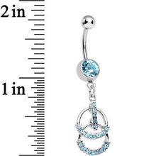 Load image into Gallery viewer, Aqua Gem Double Ring of Bling Dangle Belly Ring
