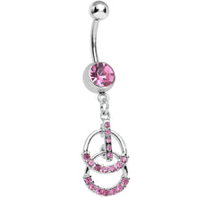 将图片加载到图库查看器，Pink Gem Double Ring of Bling Dangle Belly Ring

