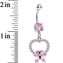 Load image into Gallery viewer, Pink Gem Hollow Heart Beautiful Butterfly Dangle Belly Ring
