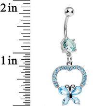 将图片加载到图库查看器，Aqua Gem Hollow Heart Beautiful Butterfly Dangle Belly Ring
