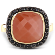 Load image into Gallery viewer, 6.74 Carat Genuine Peach Moonstone and Black Spinel .925 Sterling Silver Ring
