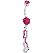 Load image into Gallery viewer, 925 Sterling Silver Red CZ Double the Hearts Dangle Belly Ring
