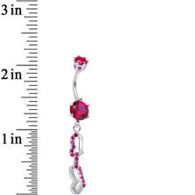 Load image into Gallery viewer, 925 Sterling Silver Red CZ Double the Hearts Dangle Belly Ring
