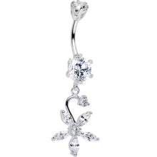 Load image into Gallery viewer, 925 Sterling Silver Clear CZ Five Petal Flower Dangle Belly Ring
