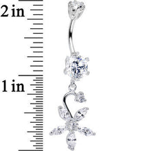 Load image into Gallery viewer, 925 Sterling Silver Clear CZ Five Petal Flower Dangle Belly Ring
