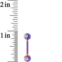 将图片加载到图库查看器，Front Gem Rainbow Anodized Titanium Nipple Barbell Set
