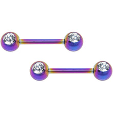 将图片加载到图库查看器，Front Gem Rainbow Anodized Titanium Nipple Barbell Set
