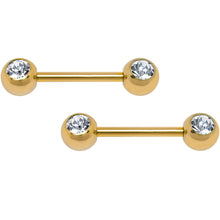 Load image into Gallery viewer, 14G 9/16  CZ Gold Anodized All About Me Nipple Barbell Set
