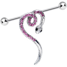 将图片加载到图库查看器，Pink Gem Heart Coiled Snake Industrial Barbell
