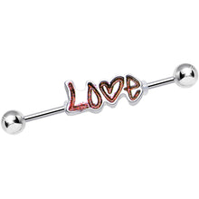 Load image into Gallery viewer, Red Glitter Heart Full of Love Industrial Barbell
