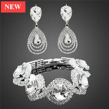 将图片加载到图库查看器，Modern NEW Trend Luxury  Woman Elegant Wedding Bridal Jewelry Sets For Women Rhinestone Austrian Crystal Jewelry Set Bracelet Earrings Set
