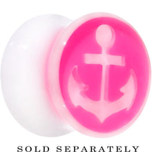 Load image into Gallery viewer, White Pink Acrylic Set Sail Nautical Anchor Saddle Plug Available in Sizes 6mm to 20mm
