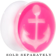 Load image into Gallery viewer, White Pink Acrylic Set Sail Nautical Anchor Saddle Plug Available in Sizes 6mm to 20mm
