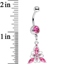 Load image into Gallery viewer, Pink Gem Thrilling Trillium Flower Dangle Belly Ring
