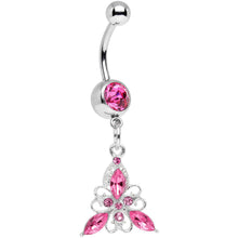 Load image into Gallery viewer, Pink Gem Thrilling Trillium Flower Dangle Belly Ring
