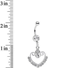 将图片加载到图库查看器，Clear Gem Ornate Hollow Heart Dangle Belly Ring
