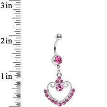将图片加载到图库查看器，Pink Gem Ornate Hollow Heart Dangle Belly Ring
