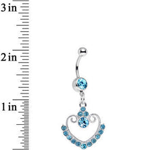 将图片加载到图库查看器，Aqua Gem Ornate Hollow Heart Dangle Belly Ring
