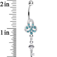 将图片加载到图库查看器，Aqua Gem Sparkling Clover Glamour Key Dangle Belly Ring
