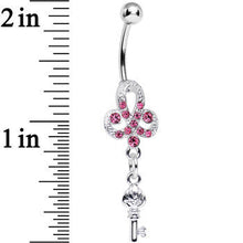 Load image into Gallery viewer, Pink Gem Sparkling Clover Glamour Key Dangle Belly Ring
