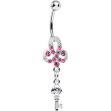 Load image into Gallery viewer, Pink Gem Sparkling Clover Glamour Key Dangle Belly Ring
