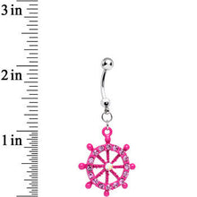 Load image into Gallery viewer, Pink Gem Sea to Sea Pink Ship Wheel Dangle Belly Ring
