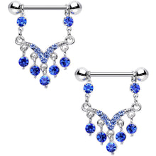 将图片加载到图库查看器，Blue Aqua Gem Victorian Vision Dangle Nipple Ring Set
